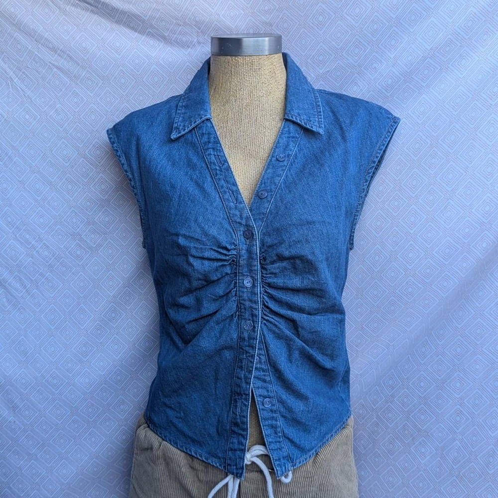 Zara Ruched Denim sleeveless blouse
